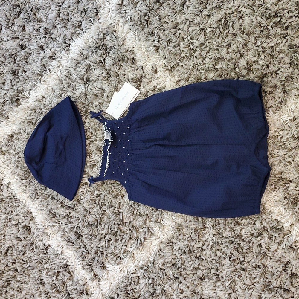 Ralph Lauren Hand Smocked Seersucker Shortall